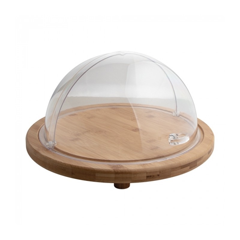 PLANCHE RONDE EN BOIS 38CM AVEC CLOCHE COULISSANTE POLY