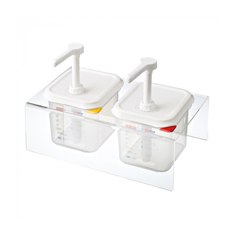 SUPPORT EN PLEXI AVEC 2 DISTRIBUTEUR A SAUCE 1/6 ARAVEN