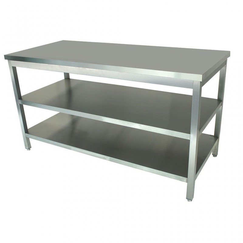 TABLE DE TRAVAIL INOX AVEC 2 SOUS-TABLETTE 2000x700x900H