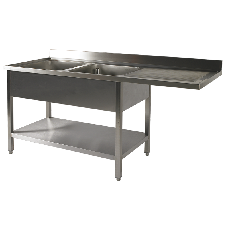 PLONGE 2 CUVES + 1 EG. DROITE + ESPACE LV + SOUS TABLETTE 2000 x 700 x 900HMM