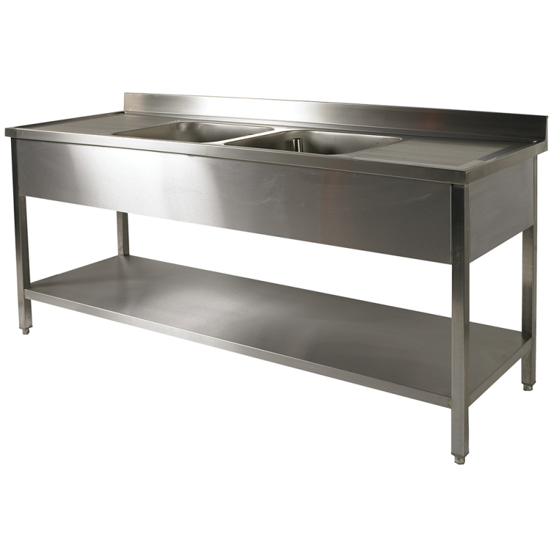 PLONGE 2 CUVES + 2 EGOUTOIRS + SOUS TABLETTE 2000 x 700 x 900HMM